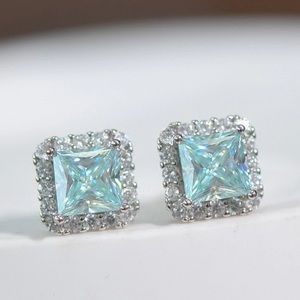 2 Carat Moissanite Diamond Cushion Cut Square Halo Earrings Studs